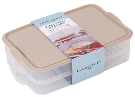 YöL 2 Section Deli Food Saver - Stackable Fridge Food Storage Container - Cooked Meats Cheese Ham Salami Bacon Chicken Leftovers - Home Kitchen Dishwasher Safe Clip on Lid