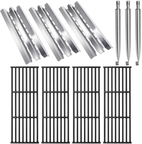 Hiorucet Grillteile für Broil King Baron 320, 9211-54, 9215-54, Baron 340, Gusseisen-Grillroste, Edelstahl-Heizplatten, Brenner für Broil King Baron Ersatzteile