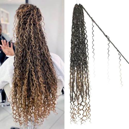 Boho Faux Locs Crochet Hair 30 Inch Goddess Locs 8 Packs Boho Soft Locs Crochet Hair with Curly Ends Pre-looped Long Bohemian River for Black Women (T27#, 30 Inch (Pack of 8))