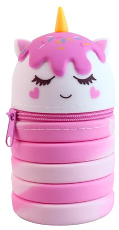 EIROVYA Kawaii Federmäppchen,2 in 1 Mäppchen aus Weichem Silikon,Federmäppchen Einhorn-Eiscreme,Teleskopisch Mäppchen,Ständer Schlampermäppchen,Cartoon Stifteköcher für Mädchen Teenager(H)