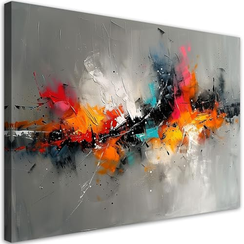 Feeby Leinwand Bilder - Bunter abstrakter Ausdruck - Canvas 120x80 cm - Deko Wohnzimmer - Wandbilder Schlafzimmer - Deko Aesthetic - Wand Deko - Leinwand Groß - Deko Zimmer - Leinwandbilder XXL