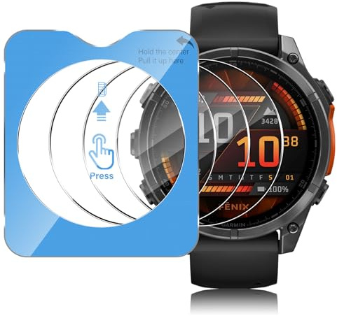 Haofun 3 Stück für Panzerglas für Garmin Fenix 8 Amoled 47mm Schutzfolie Glas Mit präzisem Ortungsgerät, 9H Härte für Panzer Schutz Glas Displayschutz 2,5D Runde Kante, HD Klar