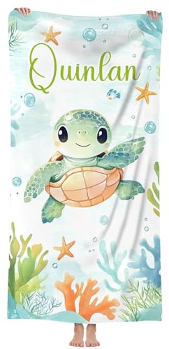 Jodimitty Mikrofaser Strandtuch Personalisiertes Name Wasserabsorbierend Schnelltrocknend Strandhandtuch für Erwachsene Kinder Strand Schwimmbad, 60x120cm/76x152cm/90x180cm (Schildkröte 1)