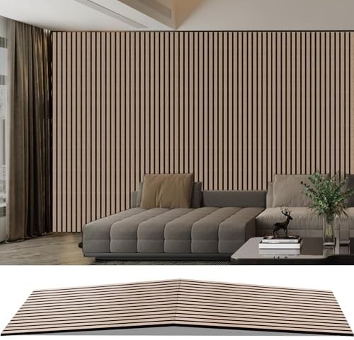 AKK-PANE Acoustic Foldable Wood Slat Wall Panels, 2400 mm x 600mm 1.44 m² - 3D Slat Wall Panelling for Wall, Sound Absorbing Wooden Wall Panels for Living Room, Bedroom, Office (Classic Oak 13#)