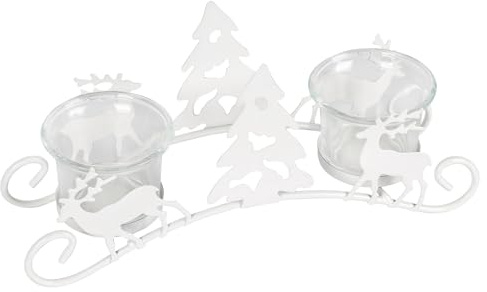 Kerzenleuchter Weihnachten Hirsch Set - Metall Kerzenständer Weihnachten Windlicht Glas Hurricane Hirsch Kerzenleuchter Dekoration für Weihnachtsdeko Innen Tischdeko Mantel Kamin(Weiß)