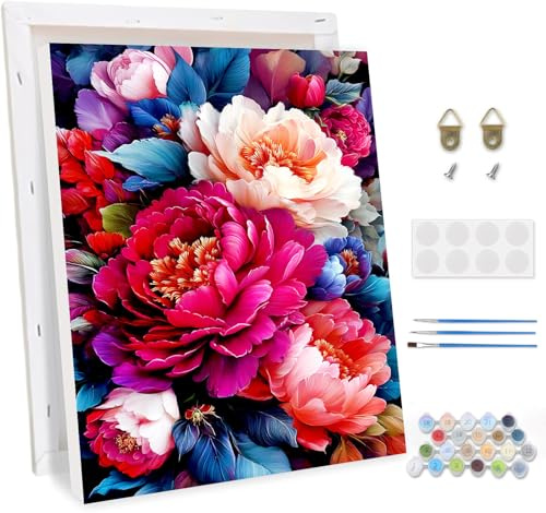 TOSTOG Peinture par Numéros pour Adulte avec Cadre,Fleurs DIY Peinture Acrylique pour Adultes Débutants,Rose Kit de Peinture à l'huile sur Toile pour Décoration Murale Maison 30x40cm