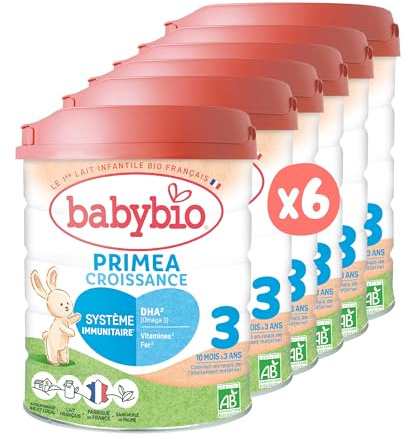 Babybio - Lait Infantile - Primea 3ème Âge - 800g - dès 10 Mois - BIO - Fabriqué en France - Sans Huile de Palme - Lot de 6