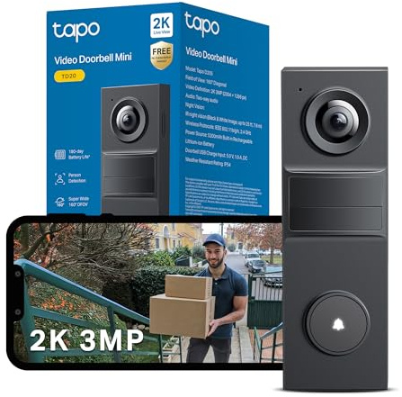 Tapo TD20 2K Battery Video Doorbell No Monthly fee,160° Doorbell Camera Wireless,Ring Doorbell Wireless,2 Way Audio,Doorbell Calls,AI Detection,180 days battery life,IP54,APP Control,Alexa/Google Home