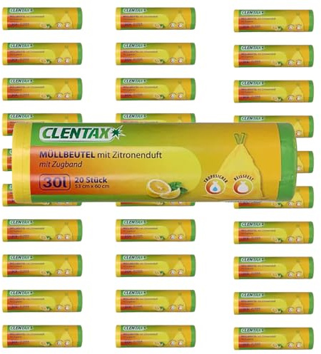 CLENTAX Müllbeutel mit Duft 30L mit Zugband & Zitrusduft 30 x 25 St (insg. 750 St) Müllsäcke Zugbandbeutel