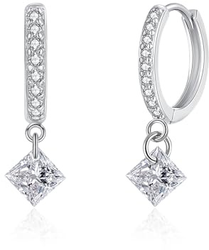 Glintara Ohrringe Silber 925 Hängend, Creolen Silber 925 mit Wassertropfen/Rechteck/Blatt/Stern/Herz/Rund/Quadrat Anhänger Zirkonia, Hypoallergen Ohrringe Hängend Leicht Hängeohrringe für Damen Frauen