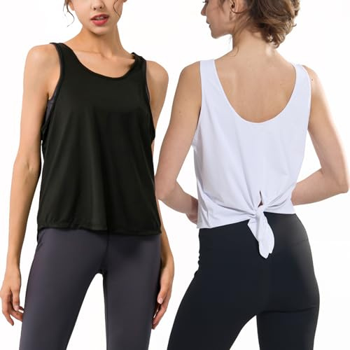 BEGIANT Pack de 2 camisetas deportivas para mujer con espalda de malla, diseño de mariposas, camiseta de yoga, tejido de punto de estrella, camiseta de fitness