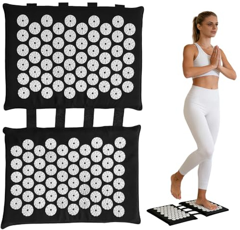 Akupressurmatte für Füße und Rücken, 2x34cm Akkupressmatte Fuß mit 110 Spitzen für Acupressure Massage Entspannung Akupunktur Matte für Beide Füße Waschbare Faszienmatte für Büro, Reisen und Zuhause