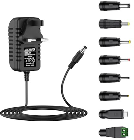 12V 3A AC adapter power supply with 8 changeable DC plugs AC230v to DC 12Volt 3Amps 2.5A 2A 1.5A 1A 0.5A power adapter cord charger inverter transformer DC12V (Black)