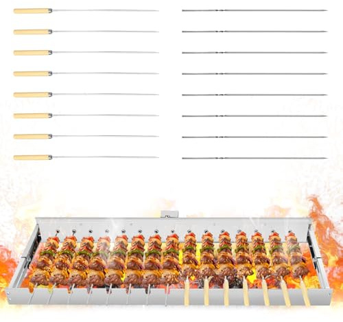 uifame Barbacoa con motor de 60 cm, parrilla de carbón vegetal de acero inoxidable con 16 pinchos para barbacoa, parrilla giratoria automática alimentada por USB, accesorio portátil para camping