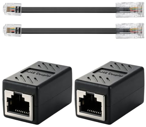 2x Adaptador RJ45 Hembra a RJ11 Macho, Adaptadore RJ45 Convertidor de Cable | Convertidor Cable Teléfono Analógico Fax Módem ADSL, Conector Red Ethernet a Línea Telefónica, Transmisión Estable, Negro