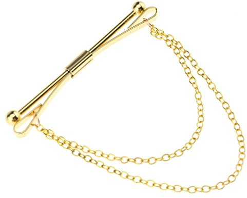 Business Herren Shirt Halsband Clip Bar Pin Clip Lange Kette Krawatte Kunstperlen Sicherheitsverschluss Silber/Gold, Gold, 1 Chain Pin …