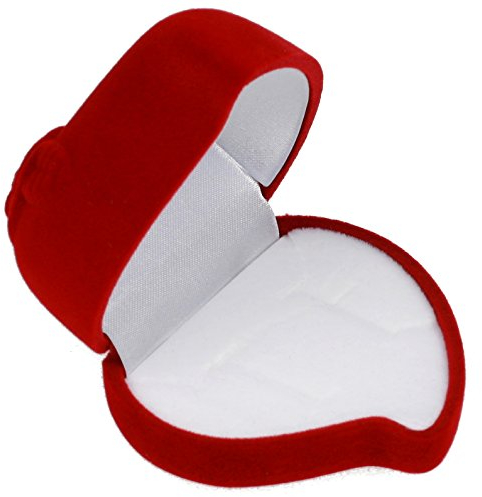EYS JEWELRY Schmuck-Etui für zwei Ringe in Herz-Form mit Rosenblüte aus rotem Samt Ring-Box Ringschachtel Ringschatulle für Trauringe Freundschaftsringe Partnerringe Geschenkbox