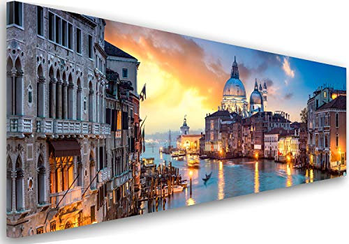 Feeby Wandbilder - Bilder Schlafzimmer - Venedig Architektur Sonnenuntergang - 120x40 cm 1tlg - Wohnzimmer Bild Groß - Wohnungs - Foto Geschenk - Leinwand Wall Art - Wand Deko