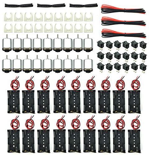 EUDAX 18 Set DC Motors Kit,Mini Electric 1.5-3V 24000RPM Hobby Motor with AA Battery Holder for STEM DIY Toy