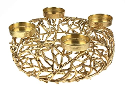 Werner Voss Adventskranz - Kranz Äste mit 4 Kerzenhaltern - Alu - Gold-Finish - 53x20cm