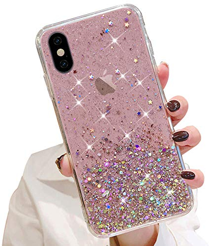LCHULLE Glitzer Hülle Kompatibel mit iPhone X/Xs(5.8 Zoll) Handyhülle Mädchen Schuzhülle Glitzer klar TPU Bumper Silikon Hülle Handyhülle Tasche Case Cover für iPhone X/Xs Rosa
