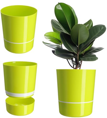 Kadax Pot de fleurs rond en 2 parties pour fleurs, plantes, balcon, pots de fleurs modernes en plastique, pot pour l'intérieur et l'extérieur, brillant 29 cm jaune