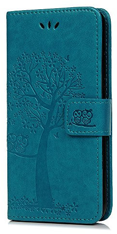 Reevermap Samsung Galaxy A21S Case Flip Shockproof Wallet Phone Case PU Leather Owl Tree Embossed Magnet Cover for Samsung Galaxy A21S with Kickstand Card Holder, Blue