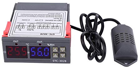 STC-3028 Control de temperatura 12V/24V/110V/220V Pantalla digital Medidor de temperatura y humedad con sensor integrado(12V)
