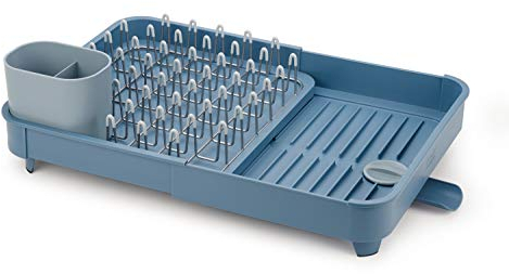 Joseph Joseph Extend - Escurreplatos extensible con soporte para cubiertos extraíble y drenaje giratorio, azul oscuro
