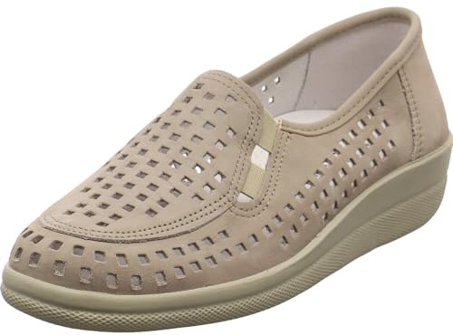 Aco Buzios Damen Bequemschuh Slipper aus Leder in grau mit Wechselfußbett. Taupe/grau Gr. 42