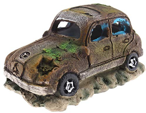 Create idea Aquarium-Dekoration aus Kunstharz, für Unfall, Auto, Landschaft, Terrarium, Innendekoration, Zubehör, 12 x 7 x 7 cm, Braun