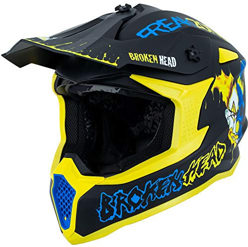 Broken Head FreakZone Motocross-Helm Blau-Gelb – Cross-Helm – MX – Quad – Supermoto (S 55-56 cm)