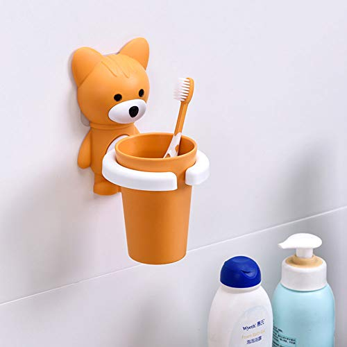 Ubrand Zahnbürstenhalter für Kinder, gelb, Cartoon-Fuchs, mit Saugnapf, Wandbehang, Organizer für Zahnpasta-Utensilien