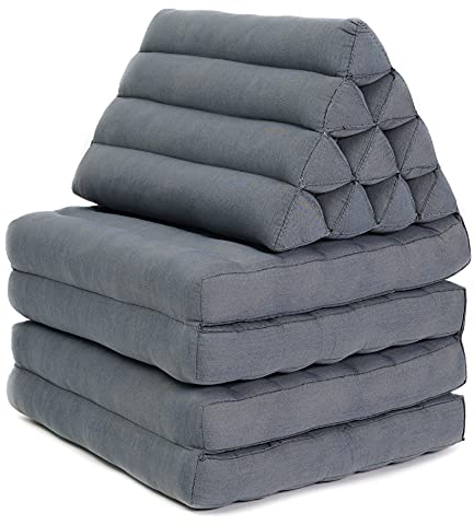 Leewadee - Bequeme Japanische Bodenmatratze - Thai Bodenliege mit Dreieckskissen - Futon Klappmatte - Thai Massagematte, XL Extra Lang, 225 x 50 cm, Anthrazit