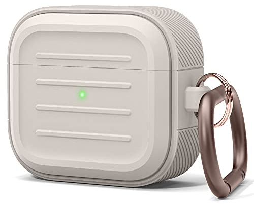 elago Armor Hülle mit Schlüsselanhänger Kompatibel mit AirPods 3 Etui Cover - Unterstützt drahtloses Laden, stoßfest, voller Schutz (Taupe)