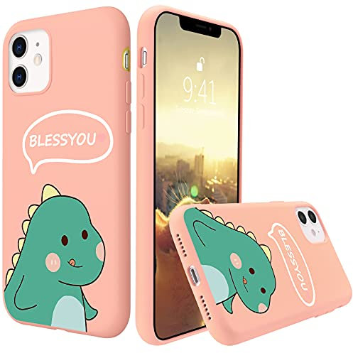 LuGeKe Dinosaur Case for iPhone 11 Pro Max Pink Cute Animal Liquid Silicone Case Soft Slim Gel Rubber Cover Shockproof Pattern Design Full Protective Silicone Case with Microfiber Cloth