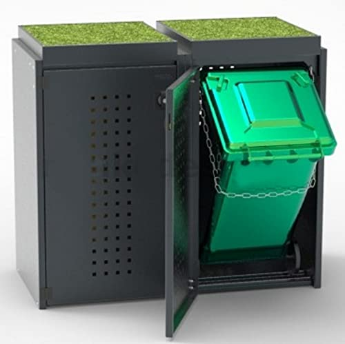 Mülltonnenbox für 2x120L Tonnen mit Pflanzenwanne, Aluminium, Farbe: Anthrazit, Mülltonnenhaus