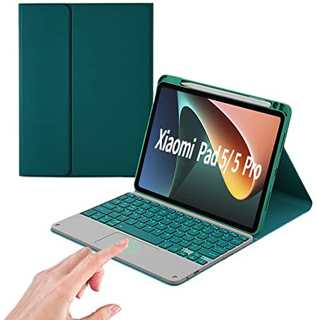 Trackpad Custodia Tastiera per Xiaomi Mi Pad 5/5 Pro Cover Tastiera 7 Colori Backlit Wireless Rimovibile Magnetica per Xiaomi Mi Pad 5/5 Pro 11 Pollice QWERTY (Mipad 5, Green)