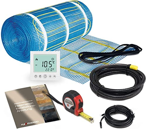 Flexithermo™ Plus elektrische Fußbodenheizung Komplett-Set I Heizleistung: 200 W/m² (5,0m x 0,5m; 2,5m²) Fußbodenheizung elektrisch für Böden aller Art I inkl. Digital-Thermostat mit Wochenprogramm