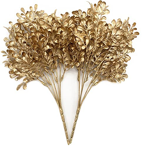 Künstliche goldene Blätter, Pflanzen, Dekoration, künstliches Laub, Bündel, Pflanze, Kunststoff, Kunstblatt, Eukalyptus, Sträucher, Bündel für drinnen und draußen, Zuhause, Garten, Hochzeit, Tisch,