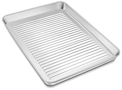 Backblech, TEAMFAR Edelstahl Rechteckig Backform Kuchenblech, Ofenblech Tablett zum Backen/Braten, Gesund & Ungiftig, Hochglanzpoliert & Spülmaschinenfest, 31,5cm x 24,5cm x 2,5cm