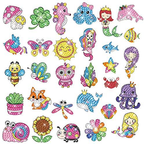 MWOOT 5D DIY Diamond Art Painting Stickers Kits, Sea Animal Crystal Painting Stickers Painting by Number Kit, Rhinestone Gems Painting Stickers Mosaic Kits for Gift (30 Pieces)