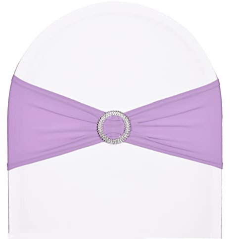 SweetEasy 50pcs Lilac Stretch Spandex Chair Sashes for Wedding Party Banquet Decoration Elastic Chair Cover Bows with Slider Buckle Engagement Event Birthday Graduation Meeting