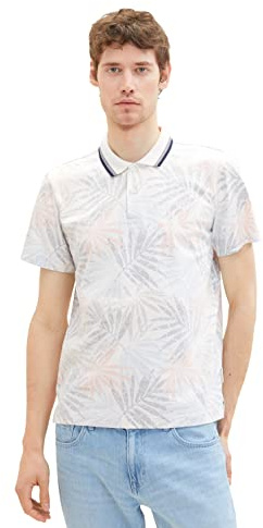 TOM TAILOR Herren 1036441 Poloshirt mit Allover-Print, 31837-Orange Colorful Leaf Design, M
