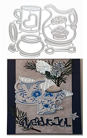 Qoiseys Teapot and Teacup Metal Die Cuts for Card Making,Cutting Dies Cut Stencils for DIY Scrapbooking Photo Album Decorative Paper Crafting Embossing Template