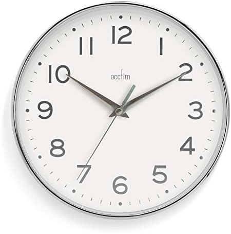 Acctim Rand 20cm Small Wall Clock Foil Embossed Numbers Quartz Movement 22992 (Chrome/White)