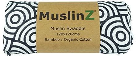 MuslinZ Newborn Sensory Muslin squares in Black and White for Visual Stimulation and Sensory Play, Tummy Time, EXLarge Muslin for baby, Bamboo with Organic Cotton. (Swirl, 120x120cms)