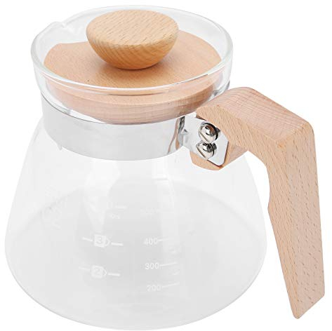 HOHXFYP Serveur ? Caf¨¦, Carafe ? Caf¨¦ en Verre Standard de 600 ml, Carafe ? Caf¨¦ Avec Couvercle en Bois pour D¨¦cor de Comptoir, Pr¨¦sentoirs de Caf¨¦