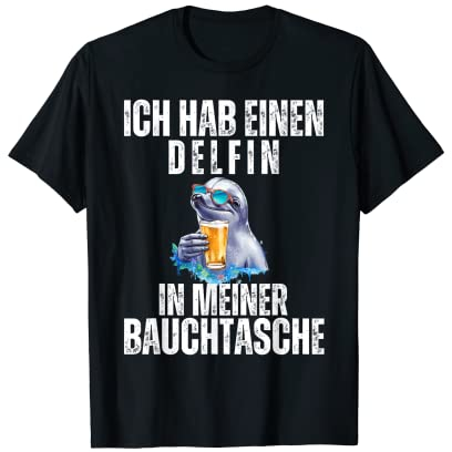 Lustige Bier und Trinksprüche Malle Shop - Delfin in meiner Bauchtasche - Party Sommer T-Shirt Schwarz Klein EU M