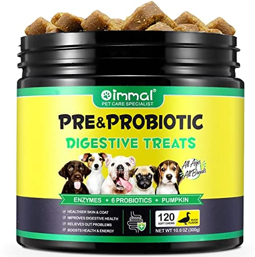 Yecuce Probiotiques pour Chiens, probiotiques pour Chiens, enzymes digestives, santé intestinale, démangeaisons cutanées, Allergies, système immunitaire et Soutien à la santé Globale, 120 à mâcher